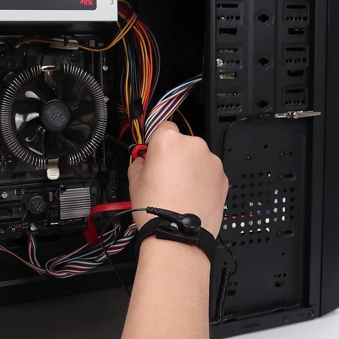 Bracelets Antistatiques Dragonne avec pince alligator pour mise à la terre, Bande de Décharge ESD, Noir - Kit de 5 unités