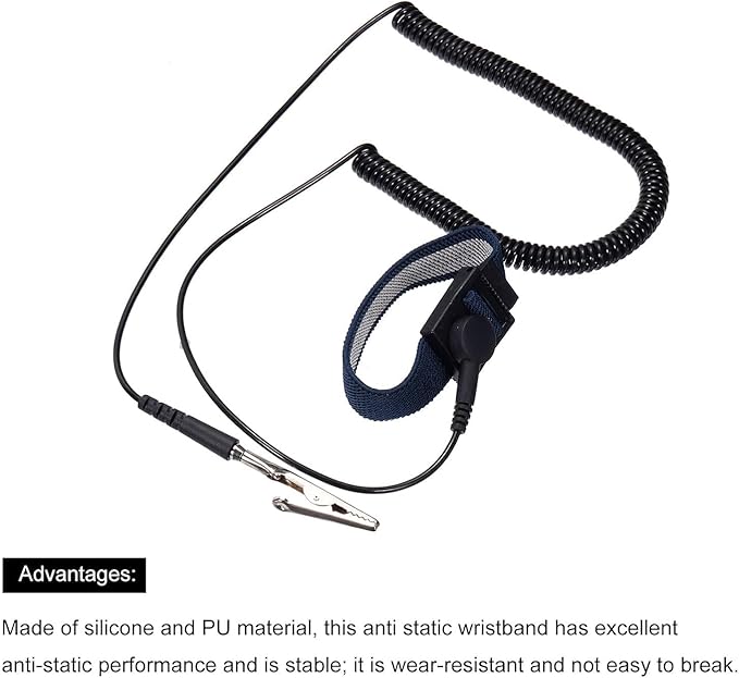 Bracelets Antistatiques Dragonne avec pince alligator pour mise à la terre, Bande de Décharge ESD, Noir - Kit de 5 unités