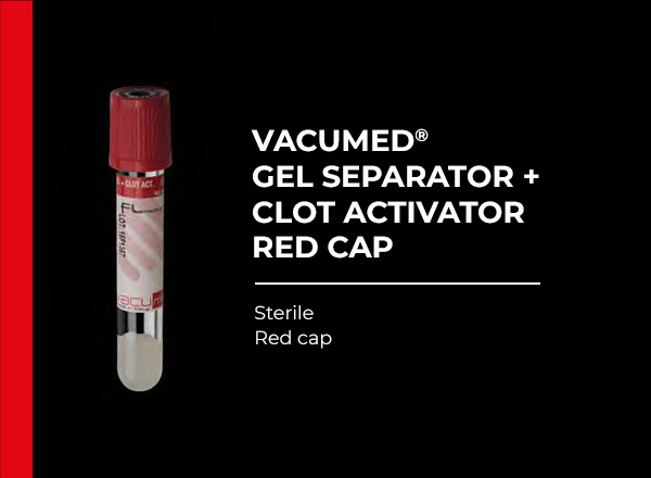 VACUMED 13x100mm with gel separator+Clot Activator x5ml of blood, red cap