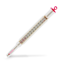 [7031] Thermomètre Laitier 0-100°C : 0.1 dans un étui en plastique avec boucle